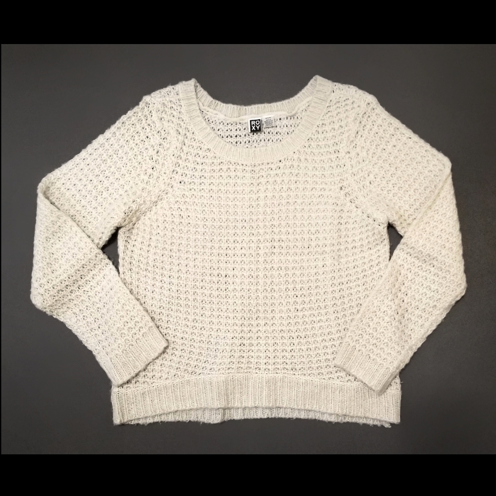 ROXY oatmeal open weave crewneck sweater